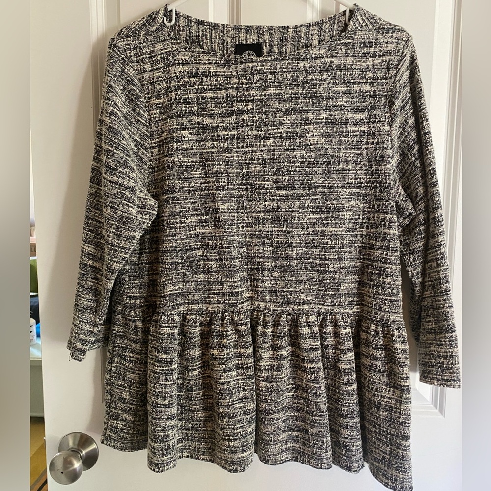 Bobeau Peplum Top Boatneck 3/4 Sleeve Heathered Charcoal - Size XL